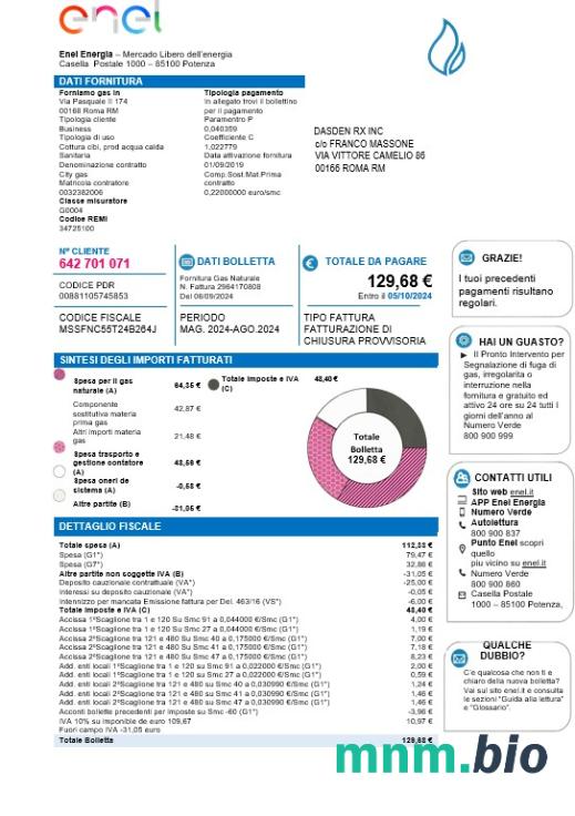 Italy Enel Energia rachunek za usługi komunalne template in Word and PDF formats